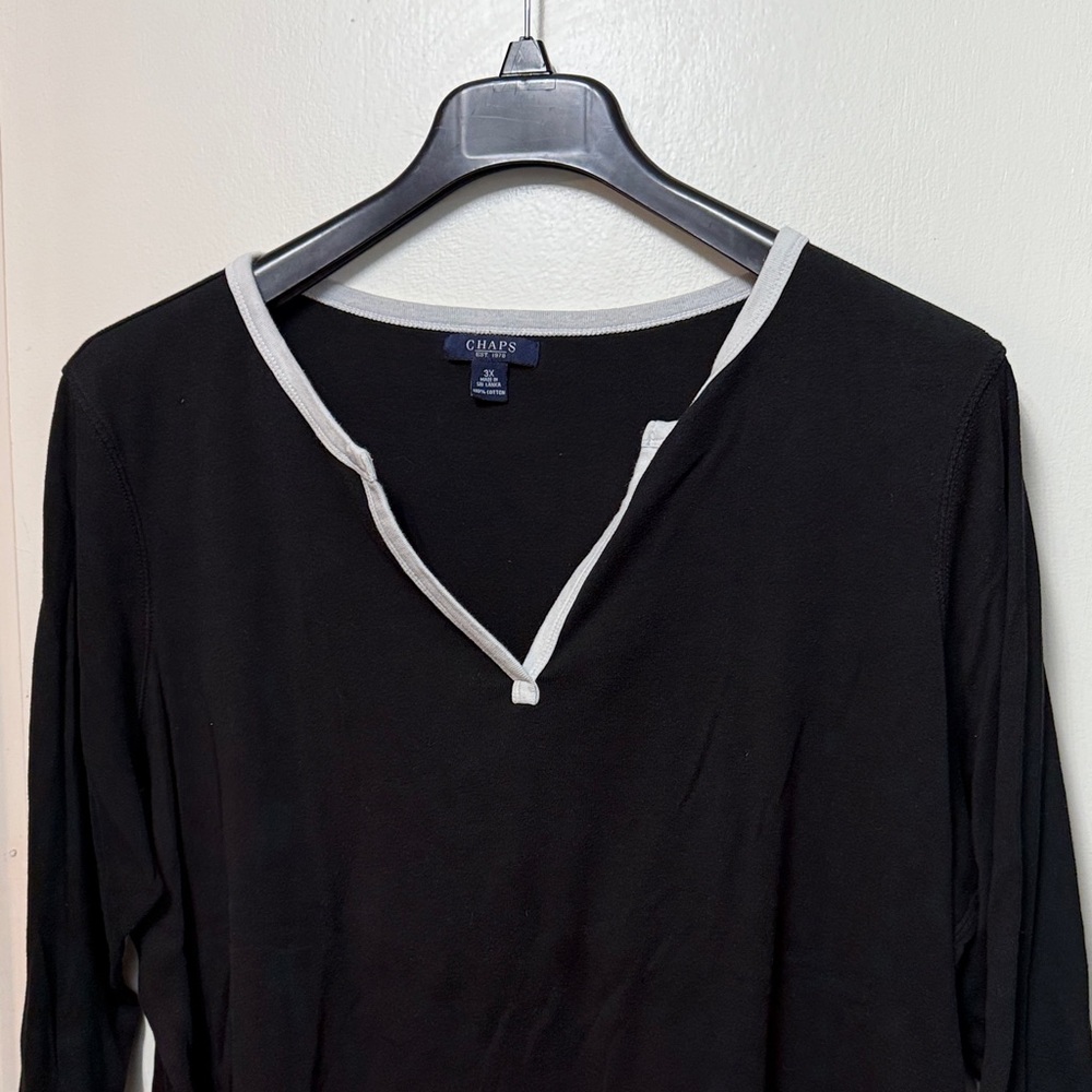 Chaps Black Blouse with White Accents